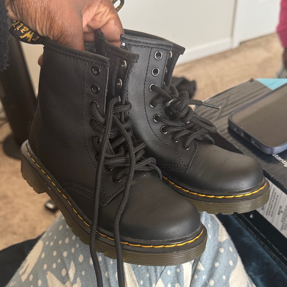 Black Lace-Up Boots with Yellow Stitching. Dr. Martens.